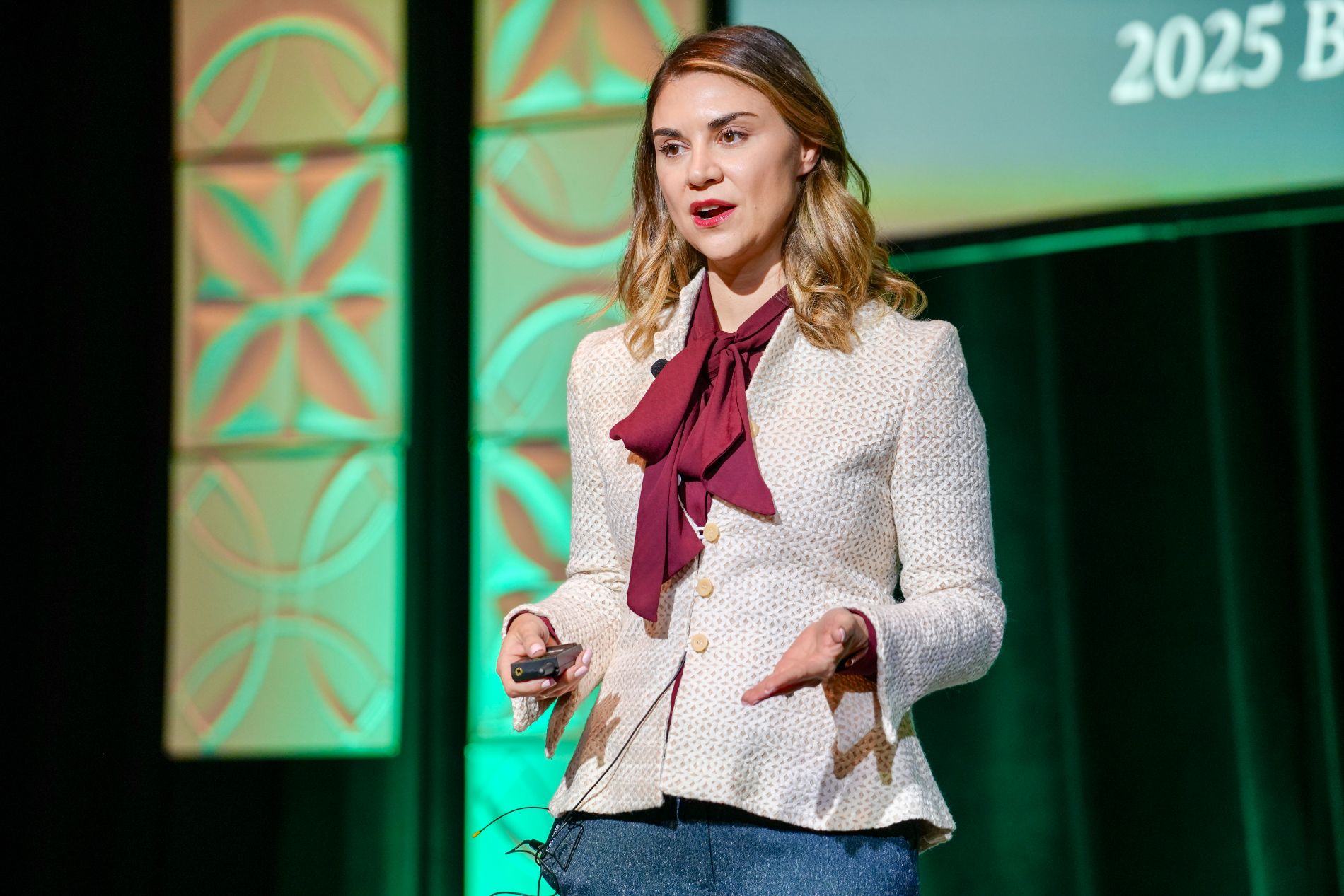Katherine Meese presenting on stage